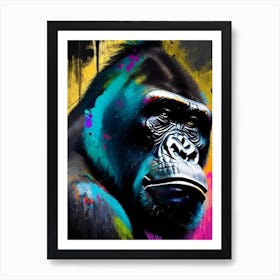 Gorilla With Graffiti Background Gorillas Bright Neon 1 Art Print