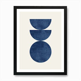 The Balance - Scandinavian Half-moon Circle Abstract Minimalist - Dark Blue Navy Art Print