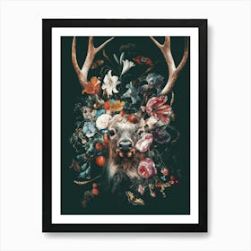 Deer Head with Flowers Art Print