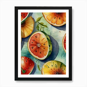 Watercolor Fruit Slices Seamless Pattern Art Print