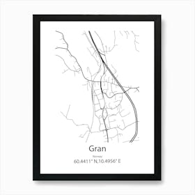 Gran,Norway Minimalist Map Art Print