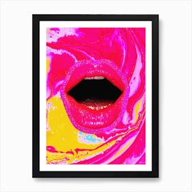 Pink Paint Lips Collage Yellow & Pink Art Print