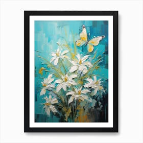 White Flowers With A Butterfly Art Print