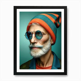 Portrait Of An cool Old Man with beanie and sunglasses 1 Art Print