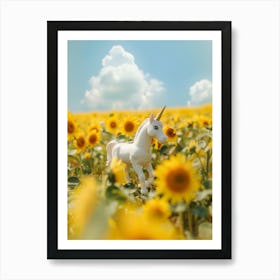 Toy Unicorn In A Sunflower Field Art Print