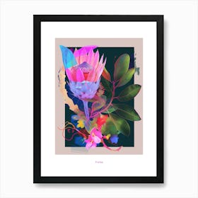 Protea 4 Neon Flower Collage Poster Art Print