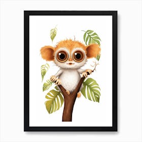 Watercolour Jungle Animal Baby Tarsier 4 Art Print