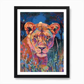 Southwest African Lion Night Hunt Fauvist Painting 3 Art Print