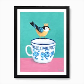 Bird With Crown On Teacup Art Print