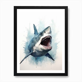 Cartoon Watercolour Great White Shark Kids Kids Nursery 1 Art Print