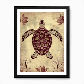 Maroon Art Deco Sea Turtle 2 Art Print