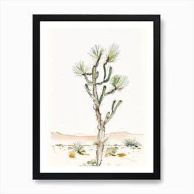 Joshua Tree In Desert Minimilist Watercolour  (3) Art Print