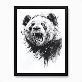 Giant Panda Growling Ink Illustration 4 Art Print