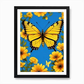 Butterfly On Daisies Art Print