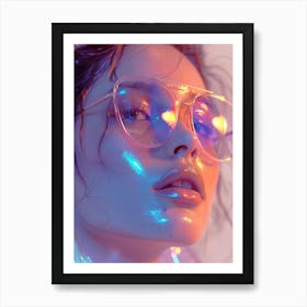 Neon Girl In Glasses Art Print