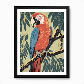 Vintage Bird Linocut Macaw 3 Art Print