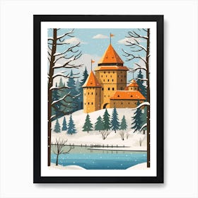 Retro Winter Illustration Trakai Castle Lithuania Art Print