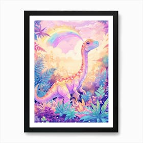 Pastel Rainbow Baryonyx Dinosaur Art Print