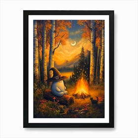 Owl By The Campfire Art Print