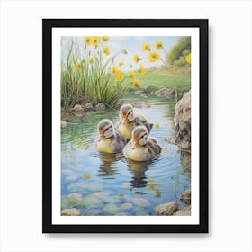 Ducklings Swimming Down The River 2 Art Print