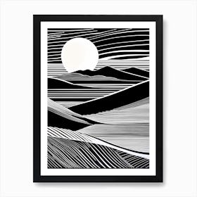 Ephemeral Echoes Of Silence Linocut Black And White Painting, linocut landscape Art Print