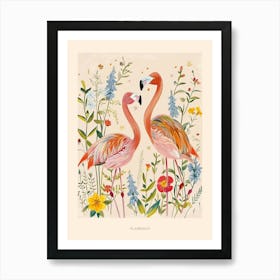 Folksy Floral Animal Drawing Flamingo 2 Poster Art Print