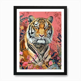 Floral Animal Painting Siberian Tiger 2 Art Print