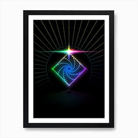 Neon Geometric Glyph in Candy Blue and Pink with Rainbow Sparkle on Black n.0336 Art Print
