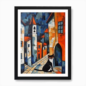Painting Of Prague With A Cat In The Style Of Cubism, Picasso Style 2 Art Print