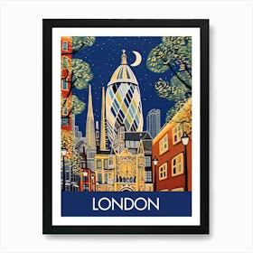 London England At Night Travel Print Painting Cute Art Print