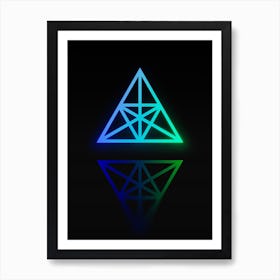 Neon Blue and Green Abstract Geometric Glyph on Black n.0327 Art Print
