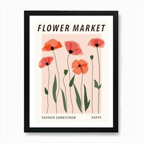 Flower market Poppy, Pink floral botanical print Art Print