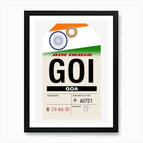 Goa (GOI) India Vintage Airline Luggage Tag Art Print