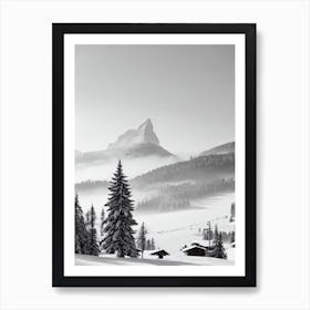 Zermatt, Switzerland Black And White Skiing Poster Art Print