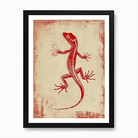 Red Mediterranean House Gecko Blockprint 2 Art Print