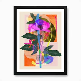 Flax Flower 3 Neon Flower Collage Art Print