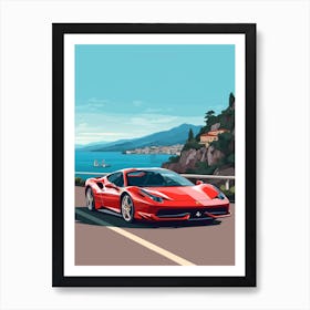 A Ferrari 458 Italia In Amalfi Coast, Italy, Car Illustration 2 Art Print