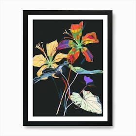 Neon Flowers On Black Nasturtium 1 Art Print