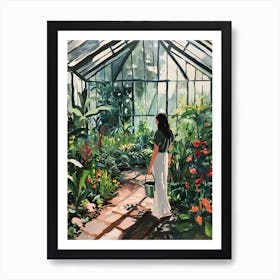 Girl In A Greenhouse - expressionism Art Print