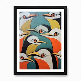 Abstract Bird Linocut Style 3 Art Print