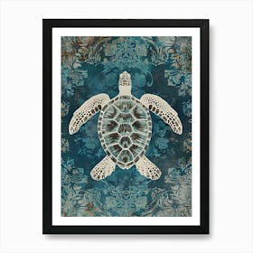 Aqua Ornamental Sea Turtle 1 Art Print