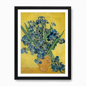 Vase With Irises Against A Yellow Background, Vincent Van Gogh Art Print