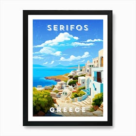 Greece, Serifos — Retro travel minimalist poster, retro travel art, retro travel wall art, vector art Art Print