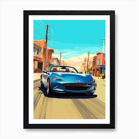 A Mazda Mx 5 Miata Car In Route 66 Flat Illustration 1 Art Print