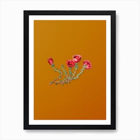 Vintage Gillies Purslane Flower Branch Botanical on Sunset Orange Art Print