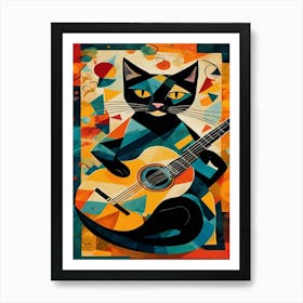 Cat With Guitar Inspired by Picasso Art Print