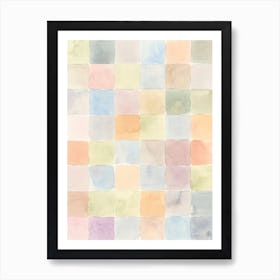 Colorful Watercolor Squares watercolor painting hand painted abstract minimal minimalist minimalism office bedroom living room nursery art sky blue light grey peach pink lavender mint Art Print