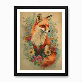 Amazing Red Fox With Flowers 10 Art Print