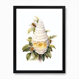 Beehive With Camellia Watercolour Illustration 2 Art Print