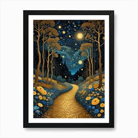 Starry Night Forest By Klimt Style (4) Art Print